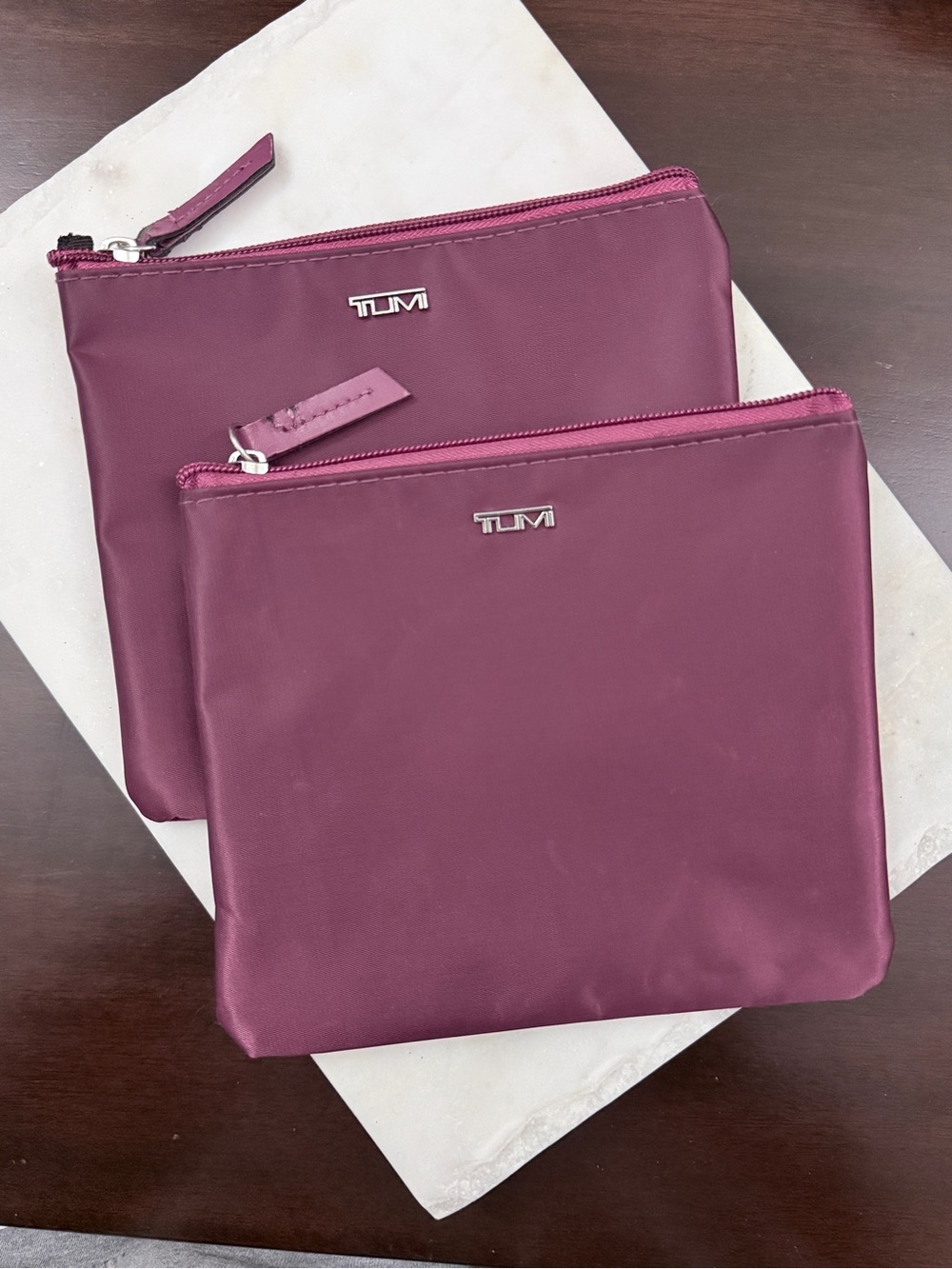 TUMI Pair of Travel Size Toiletry Zipper Pouches Maroon